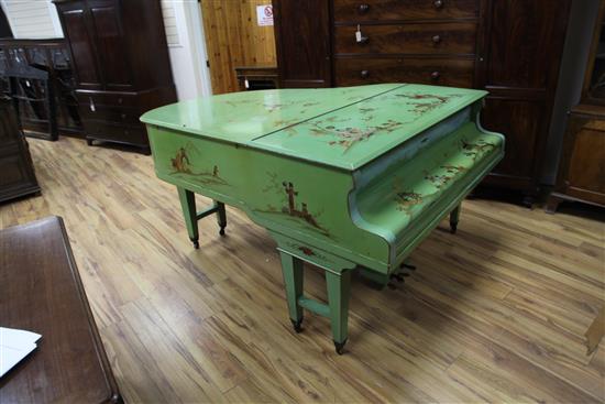 A Leutke green lacquered chinoiserie boudoir grand piano, L.5ft 7in.